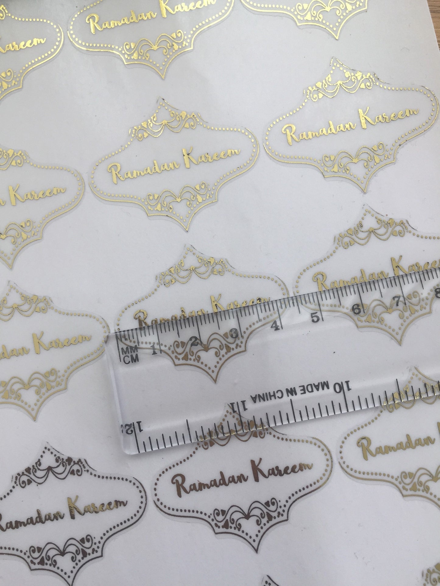 Gold foiled transparent eid mubarak stickers, Ramadan Mubarak gold foiled clear stickers, personalised eid, ramadan Gold stickers