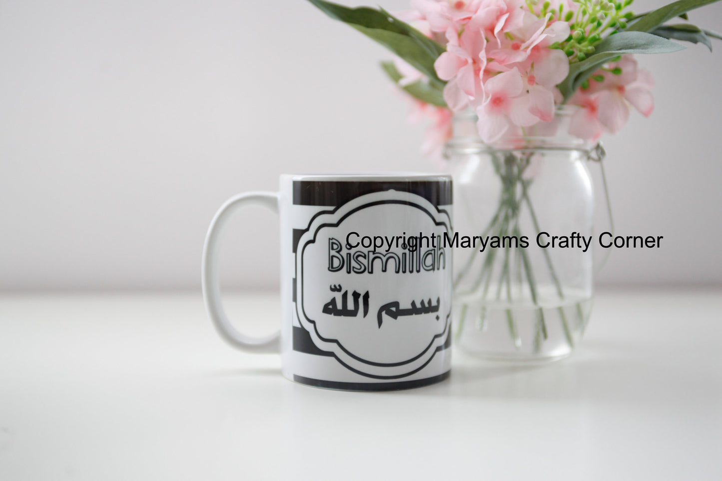 Bismillah Arabic text mug, Bismillah in English and arabic writing, ideal mug for men or women, Eid gift