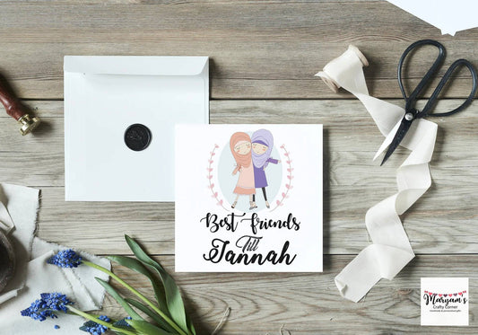 Best friends till jannah greeting card with 2 friends