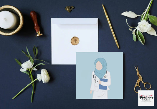 Hijabi doctor greeting card, Muslim greeting card left blank for your own greeting, ideal eid card