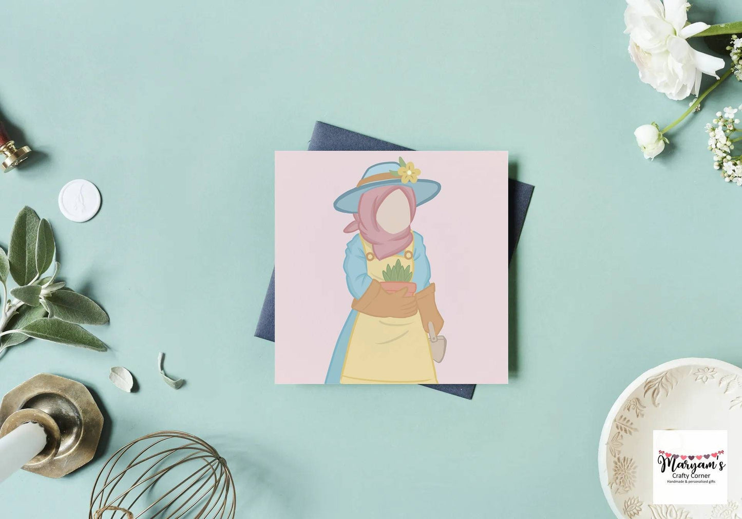 Muslim gardener greeting card ideal for that special gardener in your life, Muslim HIjabi