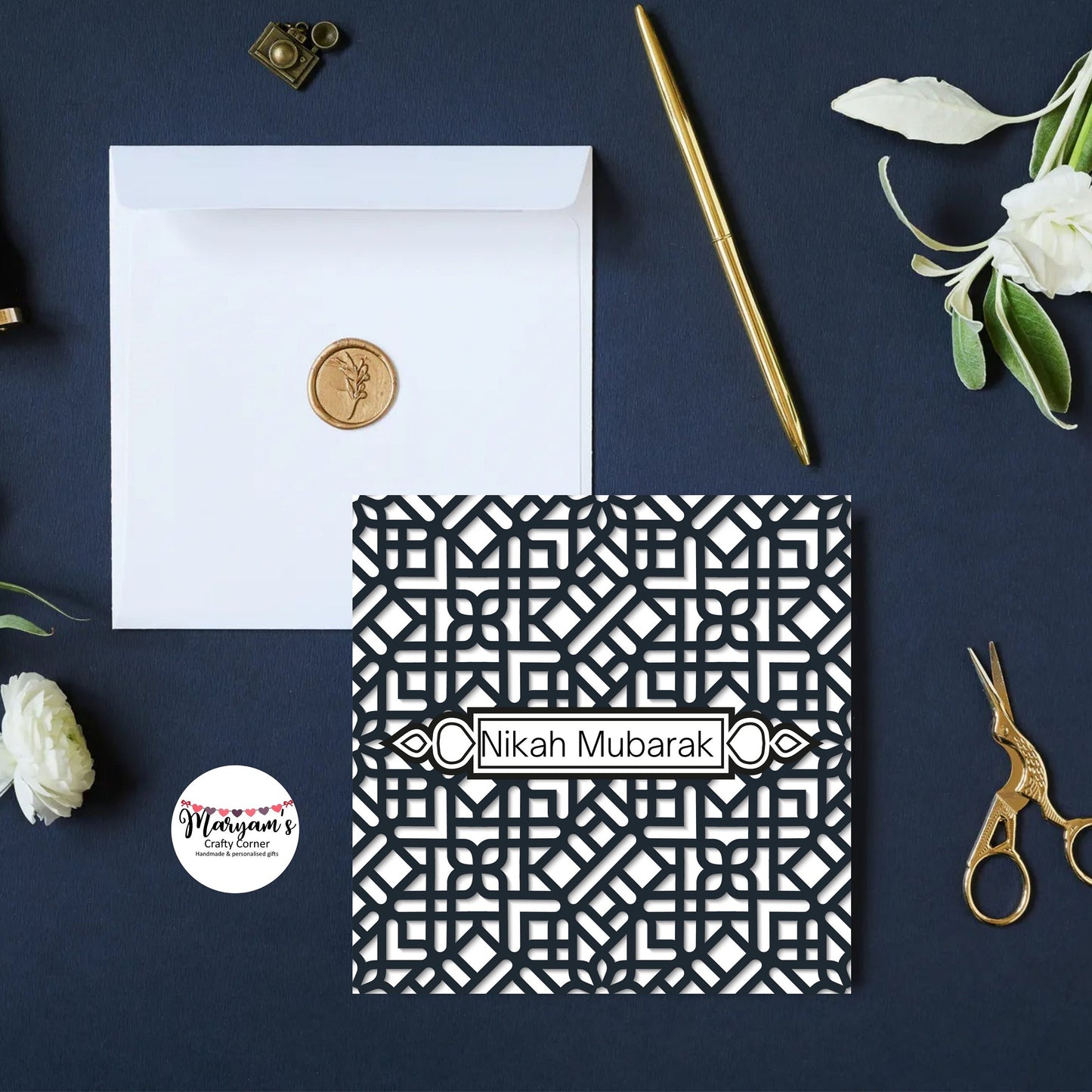 Nikah Mubarak Greeting card, ideal islamic greeting card in Black