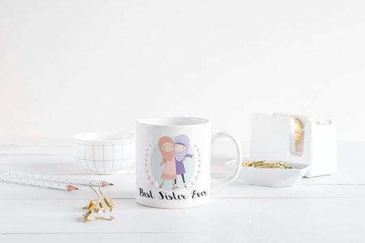 Spotty Islamic Sister Hijabi Mugs, Islamic Arabic Mug, Best Sister Mug