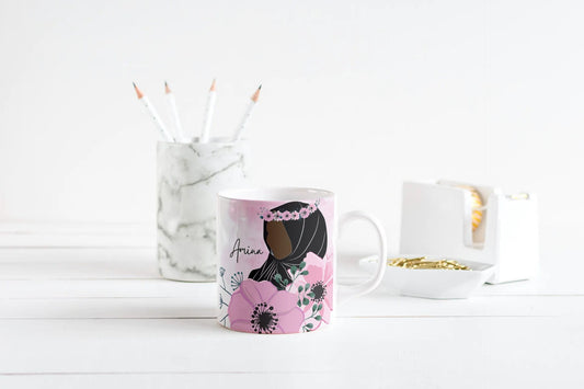 Eid GiftPink Watercolour Hijabi mug, Islamic Arabic coffe or Tea mug