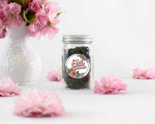Tropical Floral Ramadan Mubarak  or Eid Mubarak round stickers ideal for sweet cones, gifts and sticker on jars, Perfect Eid Gift