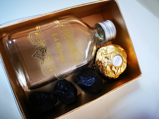 Eid gift box, Zam Zam, ajwa date golden gift box, Ramadan mini gift set, Ramadan Mubarak gold foiled gift set or EId Mubarak gift set
