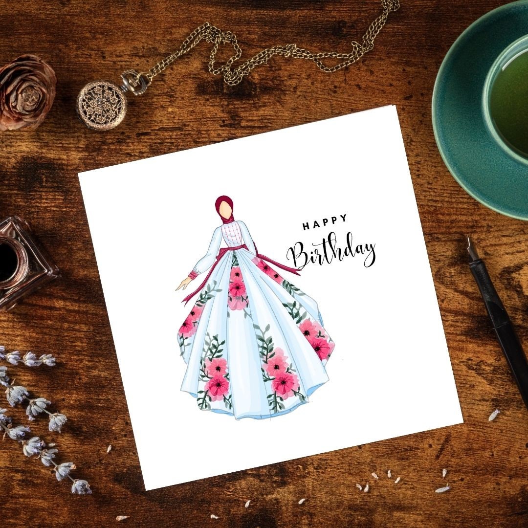 Muslim Woman card, Hijabi Birthday Greeting card, Muslim Greeting Card, Arabic greeting card for women,  Hijabi Woman