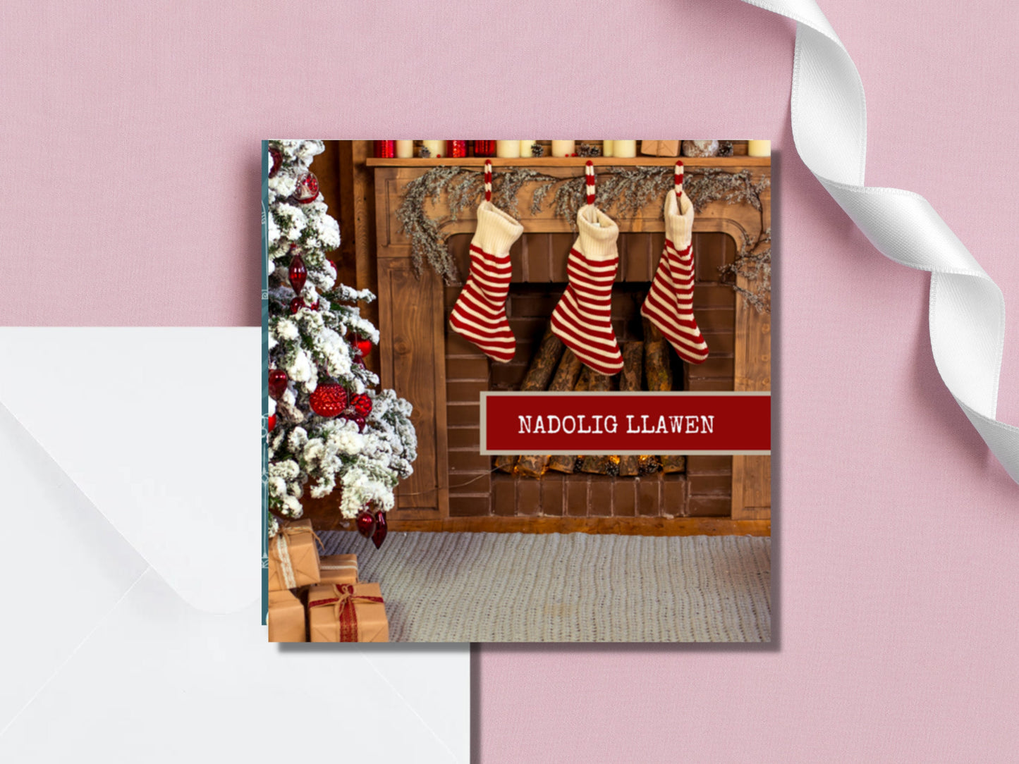 Welsh Nadolig Llawen greeting cards, 5 cards in a pack, Welsh cards, 350gsm card with envelope 6inch by 6inch design