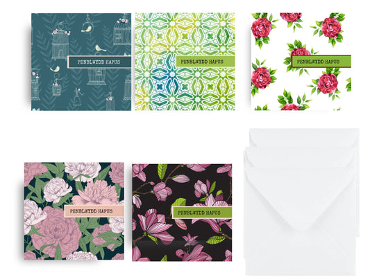 Welsh Penblwydd Hapus greeting card, 5 cards in a pack Welsh cards, 350gsm card with envelope 6inch by 6inch design