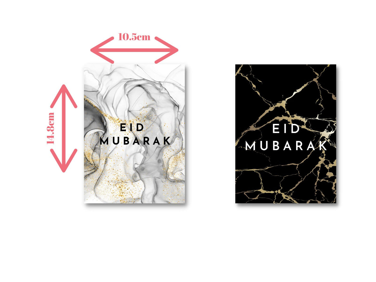 Pack of 10 Eid Mubarak greeting cards, 5 black and 5 grey with 10 envelopes, Great value Eid Mubarak cards with envelope
