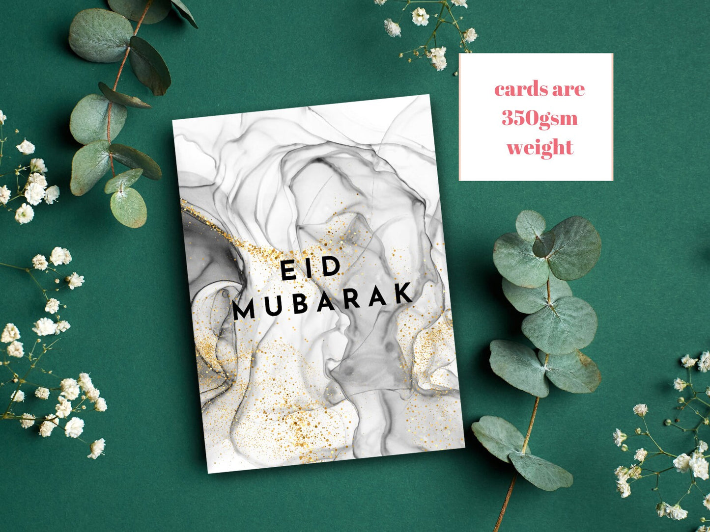 Pack of 10 Eid Mubarak greeting cards, 5 black and 5 grey with 10 envelopes, Great value Eid Mubarak cards with envelope