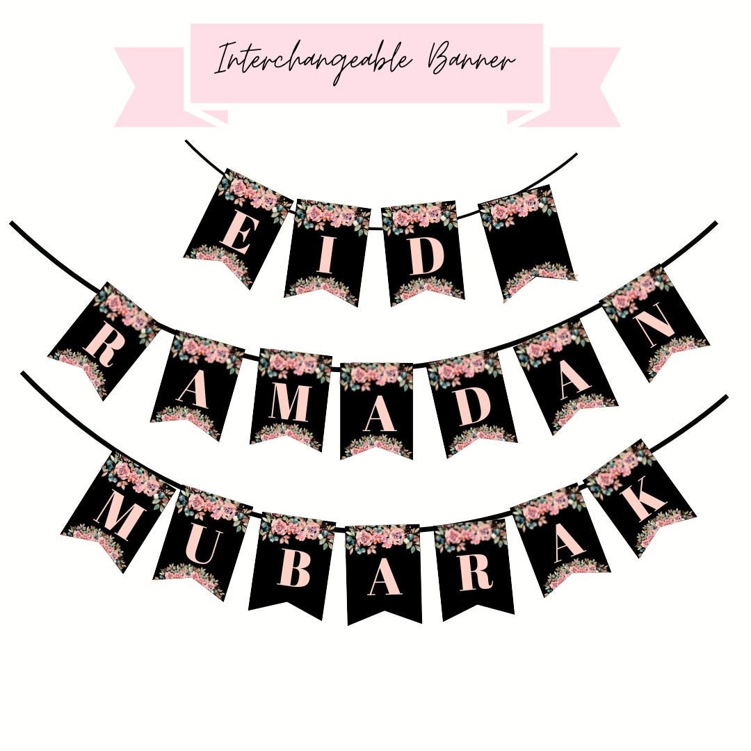 Mega Eid Decoration Bundle, Black and floral Eid Mubarak, Ramadan Mubarak bundle for Eid