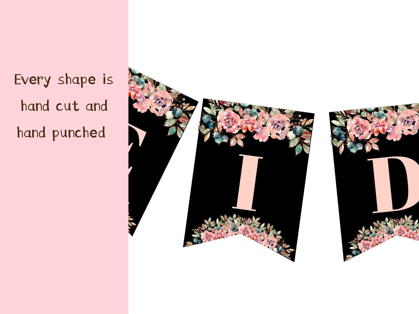 Handmade Eid Mubarak, Ramadan black and pink floral bunting , easy to change Ramadan and Eid Banner no need to buy two banners