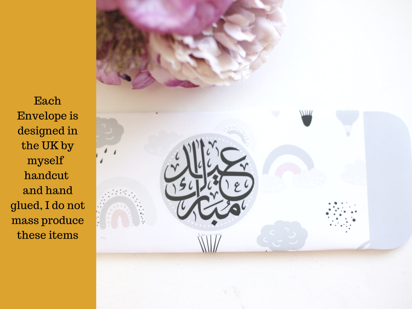 Rainbow design 6 pack Eid Mubarak Envelope in Arabic, Eid Money Packets For Eid day, Arabic Eid Mubarak font on Silk 170gsm envelope