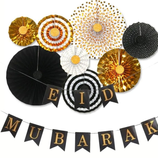 Eid Mubarak Black Banner decoration, and Decoration Wall fans for Eid and Ramadan, Eid decorations for Eid Party