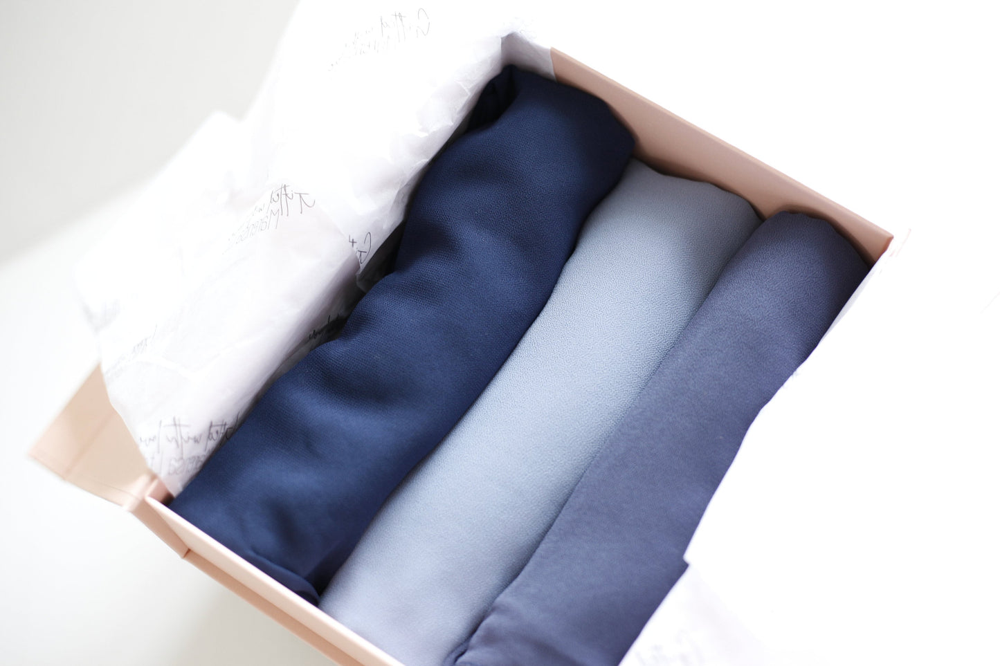 Shades of Blue, Luxury Chiffon Hijab Eid gifts box, a beautiful hijab box, Hijab magnet, Beautiful Gold foil label box with magnet closing