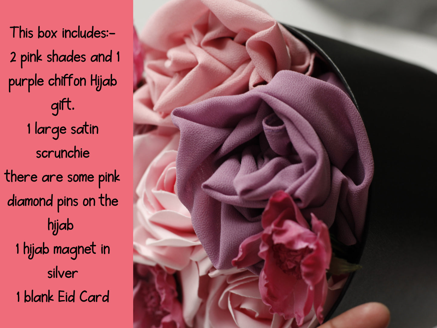 Pink purple chiffon Hijab gift, Beautiful Hijab Bouquet gift , Hijab gift for eid , Hijab gift with artificial flowers, Ideal Hijab
